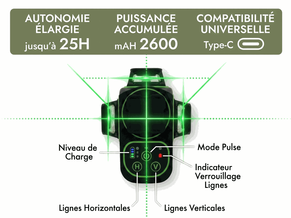 Niveau laser 16 lignes 4D 360° pour alignement précis sur chantier