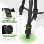 Trépied Stonert 151cm en aluminium avec rotation multi-angle et pieds antidérapants