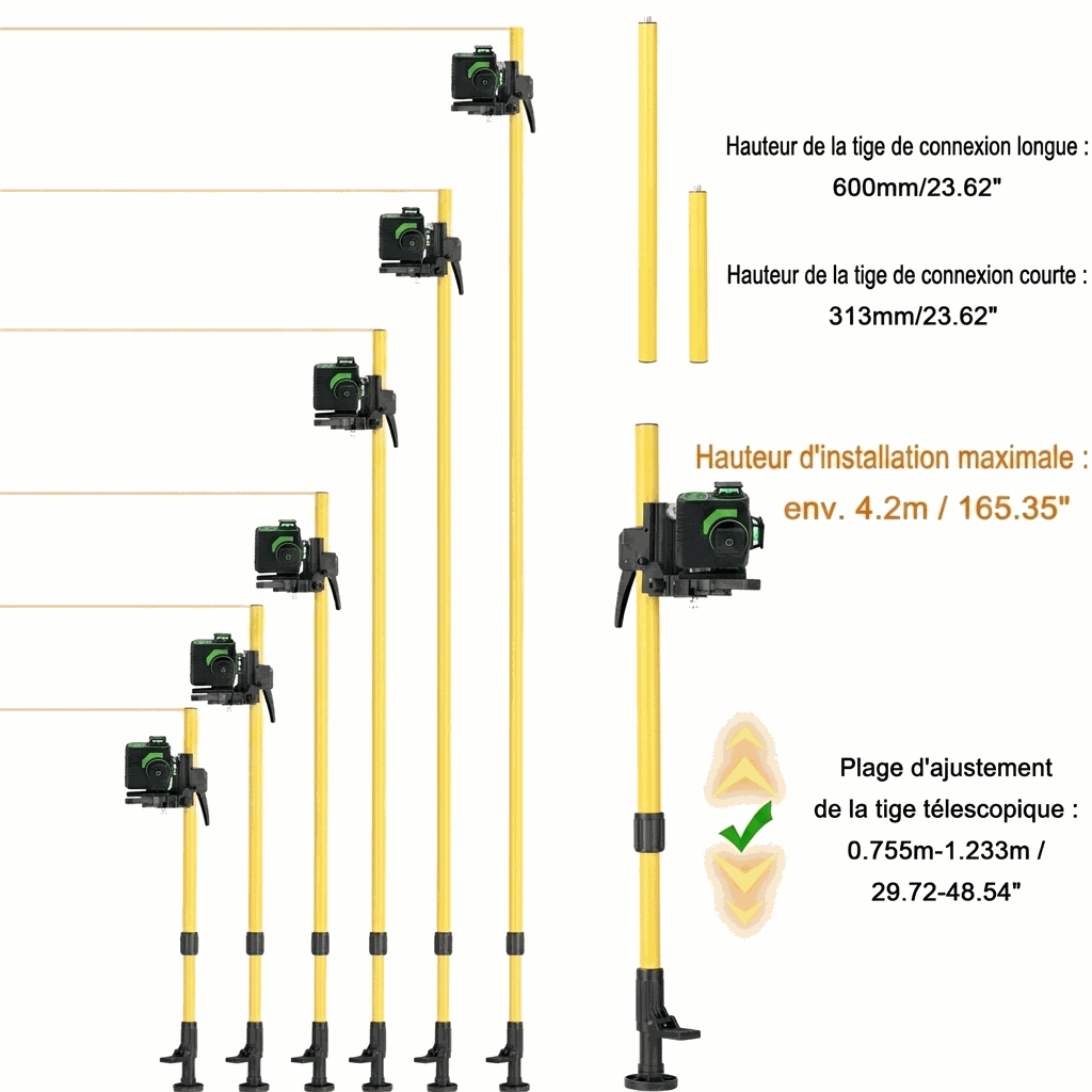 Perche Télescopique Laser | Réglable 0,75m à 4,2m